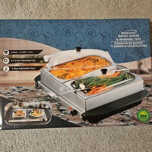 New Warming Tray & Buffet Server Brentwood Brushed 3-Quart 2-Pan Stainless Steel